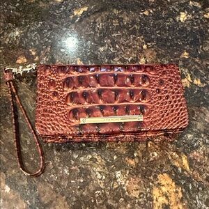 Brahmin Croc-Embossed Wristlet Wallet in Deep Chestnut